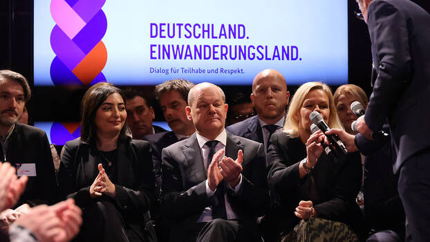 Opening of an event series under the motto “Germany Is a Migration Country” with Federal Chancellor Olaf Scholz, Minister of the Interior Nancy Faeser, and the Federal Commissioner for Migration Reem Alabali-Radovan.