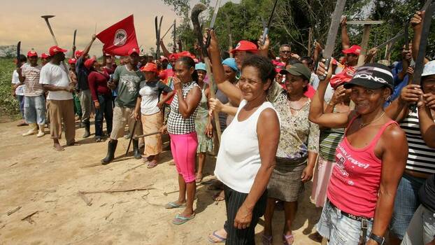 Members of the Landless Workers Movement (MST) during a protest in the city of Eunapolis, Brazil, 4 April 2011.