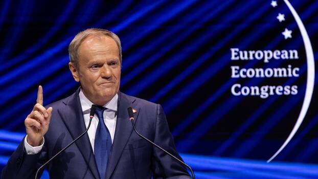 Prime Minister of the Republic of Poland Donald Tusk speaks during the inauguration of the sixteenthEuropean Economic Congress (EEC) at the International Congress Center in Katowice, Poland, 7 May 2024.
